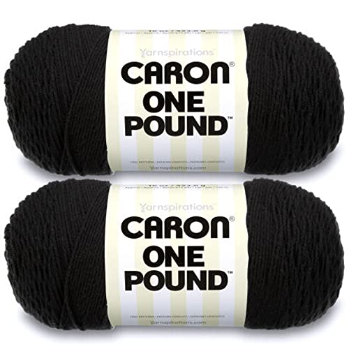 Caron One Pound Black Yarn - 2 Pack of 454g/16oz - Acrylic - 4 Medium (Worsted) - 812 Yards - Knitting/Crochet - Black - 2 Pack - One Pound