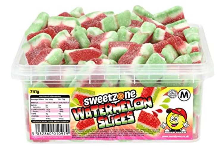 Sweetzone Sweets Tub Filled Full Of Fizzy Watermelon sweets | 741g of Pieces of Sour Watermelon Sweets | Fun Little Watermelon Slices - Watermelon - 120 Count (Pack of 1)