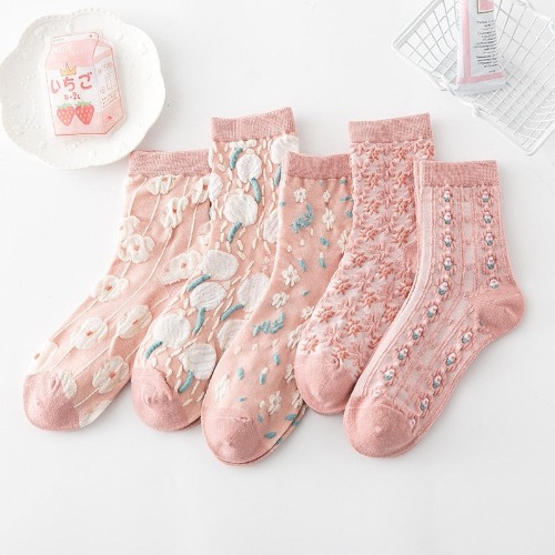 Pink Vintage Floral Sock Set - Set1-Pink style 1