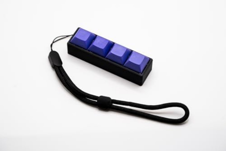 Four-Button Clicky Mechanical Switch Fidget Toy | Stim Toy, Stress Relief, ADHD (Black Base, Purple Keycaps) - Black Base - Purple Keycaps