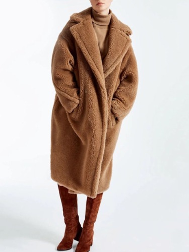 Womens Faux Fur Teddy Overcoat - Camel / S