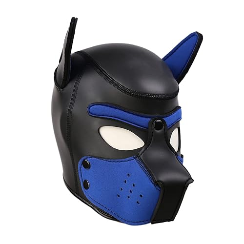 Neoprene Puppy Hood Camo Full Face Mask Cosplay Costume Dog Head Masks (Blue) - Blue