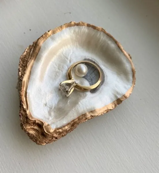Pearl and Gold Oyster Shell Décor Ring Dish Bridal Gift | Etsy