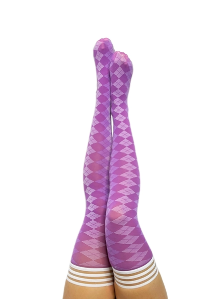 Par 4 - Purple Argyle Thigh Highs. Petite to Plus Size | D