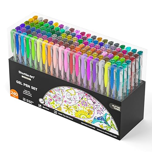 Shuttle Art 240 Pack Glitter Gel Pens, 120 Colors Glitter Gel Pen Set with 120 Refills for Adult Coloring Books Craft Doodling - 240 Pack Glitter Colors