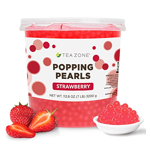 Tea Zone B2053 Strawberry Popping Pearls for Boba tea Beverages, Sweets, Ice Cream Topping (7 lbs) - Strawberry
