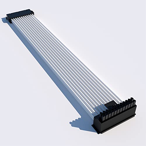 Power Supply Extension Cable with 90 Degree Right Angled PSU Connector Adapter (Single Cable, 24Pin ATX - White) - Single Cable - 24Pin ATX - White