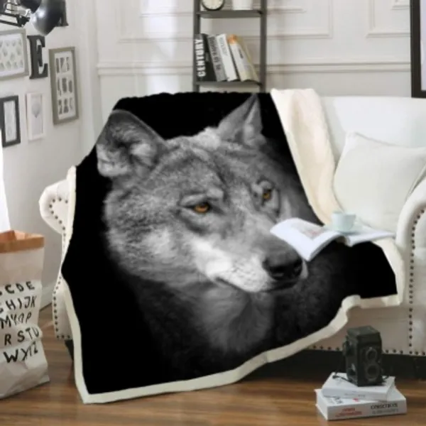 Black Wolf Blanket Comfort Warmth Soft Cozy Air Conditioning Machine Wash Black and White Rose Skull Sherpa Fleece Blanket (Throw 60"x80") (Black Wolf)