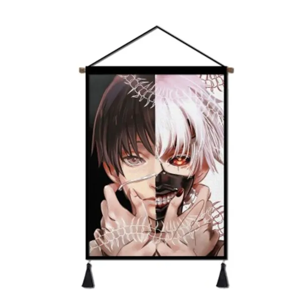 Anime Tokyo Ghoul Linen Canvas Hanging Poster Wall Decoration, Wall Art with Hanger Scroll for Room Bedroom Bars Toilet Ready to Hang 18''Wx26''H (color-1)