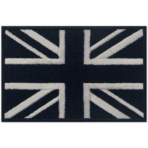 Tactical British Union Jack Embroidered Patch England Flag UK Great Britain Iron On Sew On Emblem - White & Black - Heat Seal Backing