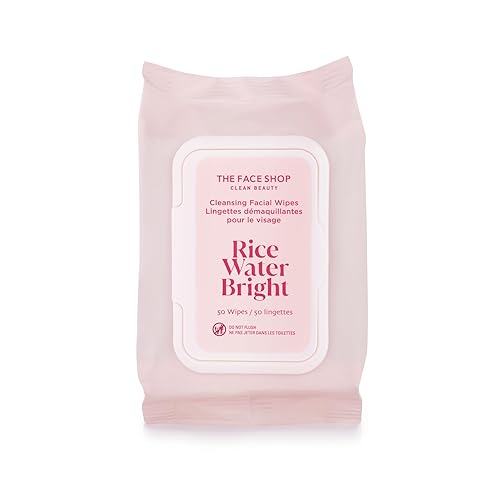 The Face Shop Rice Water Bright Makeup Remover Wipes for Face with Rice Extract, Brightening, Moisturizing, Infused with Cleansing Milk, Vegan Disposable Cleansing Facial Wipes, Korean Skin Care