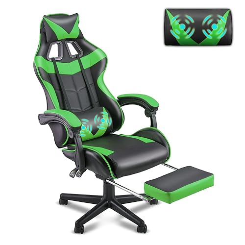 Soontrans Green Gaming Chair with Footrest,Racing Gaming Chair,Computer Gamer Chair,Ergonomic Game Chair with Adjustable Headrest and Lumbar Support(Jungle Green) - Green