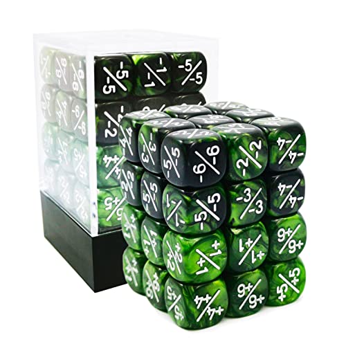 36pcs 12mm Positive and Negative Dice Counters Marble Green+Gemini Green&Black Set, Small Token Dice Loyalty Dice Compatible with MTG, CCG, Card Games - 36pcs 12mm D6 Set Green