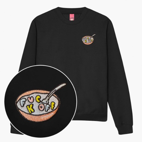 Rude Cereal Embroidered Sweatshirt (Unisex) | Black / Large (UK 14)