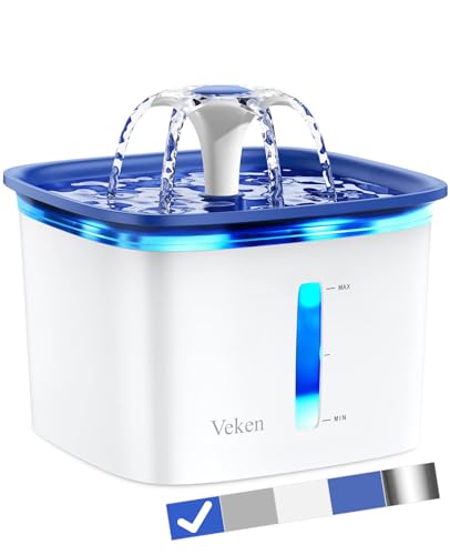 Veken 95oz/2.8L Pet Fountain, Automatic Cat Water Fountain Dog Water Dispenser with Replacement Filters for Cats, Dogs, Multiple Pets (Blue, Plastic) - Blue - 95oz Plastic