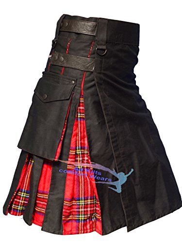 Black Leather Straps Hybird Utility Kilts - 40 - Black