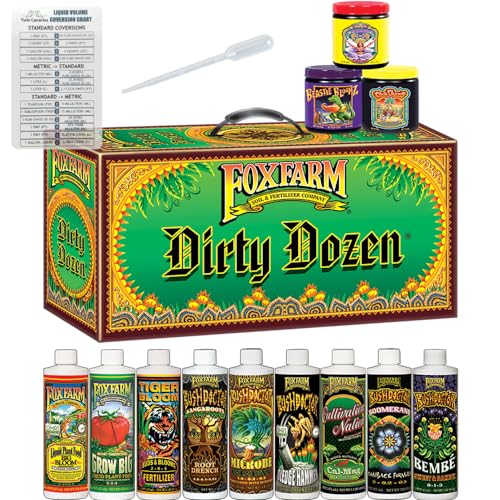 FoxFarm Dirty Dozen Starter Kit: 12 Pack Small Bundle + Twin Canaries Chart & Pipette - 9 Pints & 3 6oz