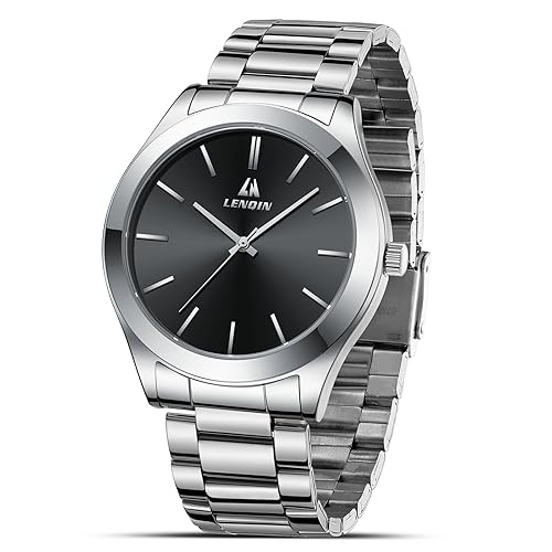 LN LENQIN Mens Watches Stainless Steel Watches for Men Waterproof Men's Wrist Watches Analog Quartz Watch Fashion Business Men Designer Watches - Silver Black