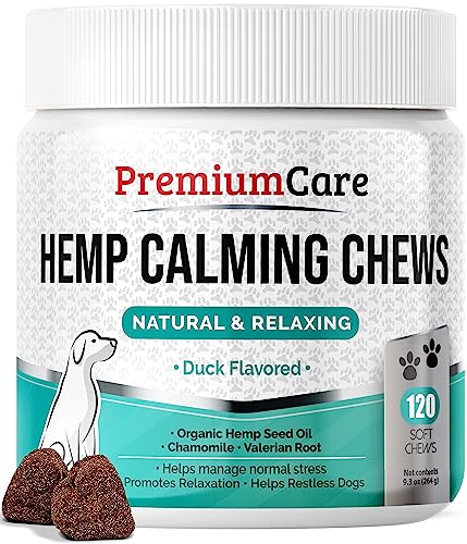 PREMIUM CARE Hemp Calming Chews for Dogs, Made in USA, Helps with Dog Anxiety, Separation, Barking, Stress Relief, 9.3 oz (264g), 120 count - Calming Duck - 120 Count