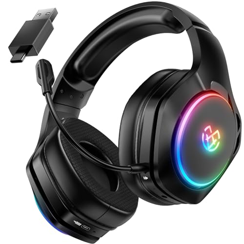 Tatybo Wireless Gaming Headset for PS4, PS5, PC - 2.4GHz Gaming Headphones with Detachable Noise Canceling Microphone, 30H+ Battery Gaming Headsets for Switch, Mac, Phone - Black