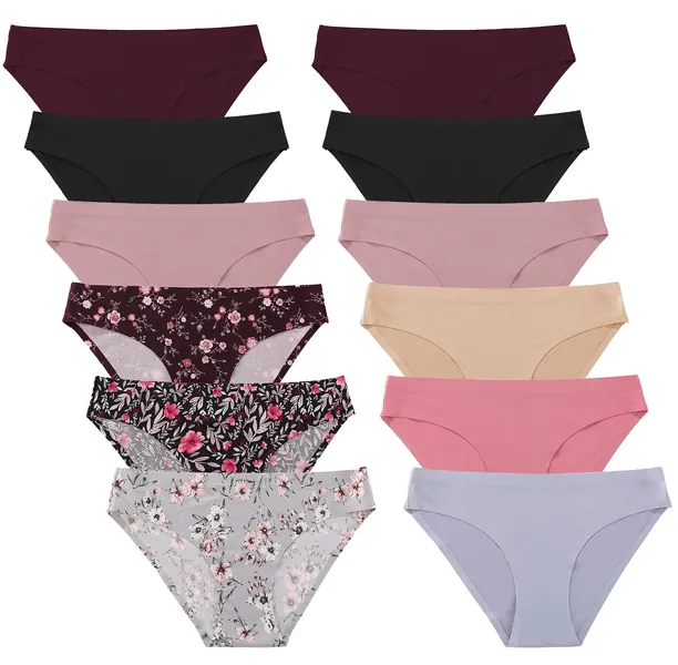 FINETOO 12 Pack Women’s Seamless Hipster Underwear No Show Panties Invisibles Briefs Soft Stretch Bikini Underwears XS-XL - A 12pcs Multicoloured X-Large