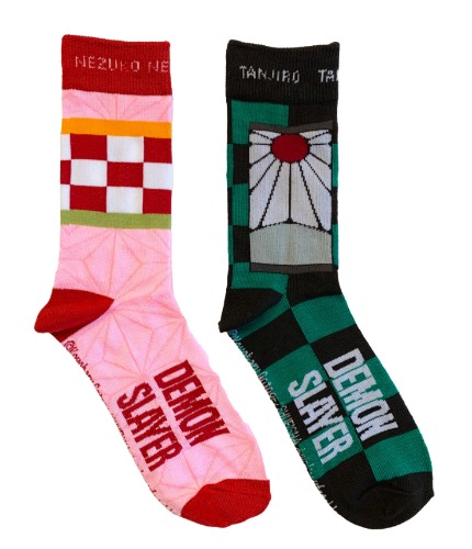 Demon Slayer Tanjiro and Nezuko Themed 2-Pack Crew Socks