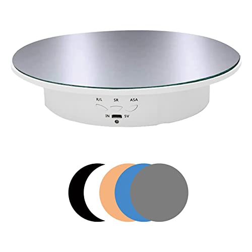 Electric Rotating Turntable for Photography, 90/180 Degree Motorized Rotating Stand Display Table for Live Video Automatic Revolving Platform with 6 Backgrounds for Jewelry, Watch, Perfume (White) - White