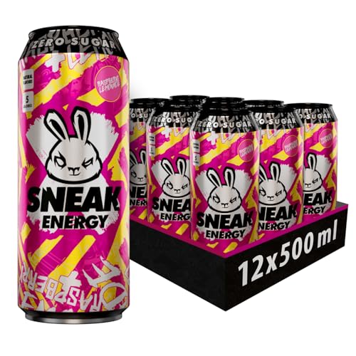SNEAK | Cans Raspberry Lemonade | Zero Sugar, Low-Calorie Energy Drink for Sustained Concentration & Focus | 500ml x 12 - Raspberry Lemonade