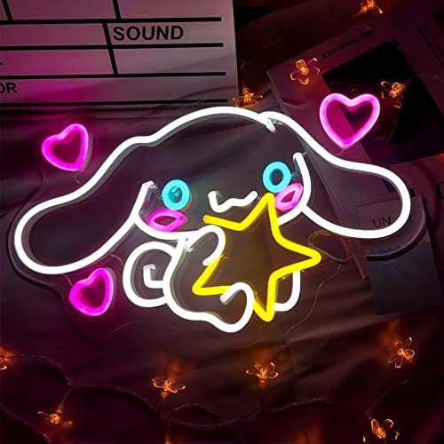 Cinnamoroll Neon Sign Anime Light, 3D Wall Art Cute LED Neon for Bedroom Game Room Apartment, Japanese Cartoon Character Dog Image Adorable Home Decor Night Lamp Personalized Gift for Her Kids - 15" - Cinnamoroll