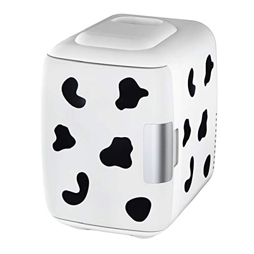 Cooluli Skincare Mini Fridge for Bedroom - Car, Office Desk & Dorm Room - Portable 4L/6 Can Electric Plug In Cooler & Warmer for Food, Drinks, Beauty & Makeup, 12v AC/DC & Exclusive USB, Cow Print - Cow Print