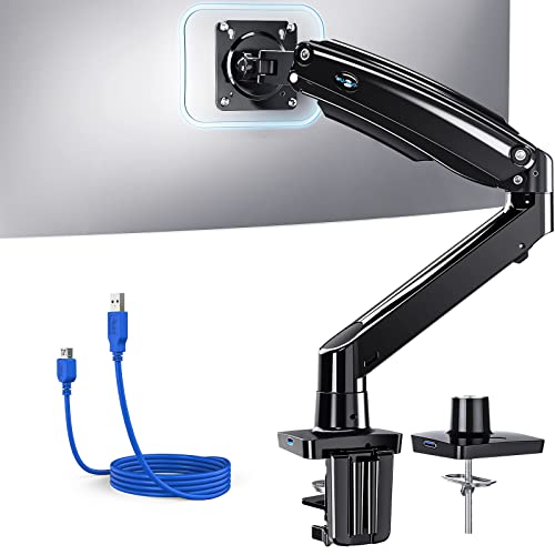 HUANUO Gas Spring Single Monitor Stand, Ultrawide Vesa Mount with Clamp and Grommet Base for 13 to 35 LCD Computer Screen, Upgraded Desk Arm with USB, Holds 4.4 to 26.4 lbs