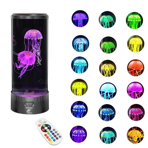 Lightahead LED Jellyfish Lava Lamp Round with 18 LEDs & Vibrant Multi Color Changing Light Effects. The Ultimate Large Sensory Synthetic Jelly Fish Tank Aquarium Mood Lamp. Ideal Gift (Large) - Large (15 Inches Tall)