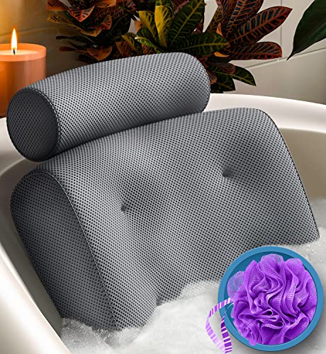 Everlasting Comfort Luxury Bath Pillow for Tub - Bath Tub Pillows for Head and Neck Support - Strong Suction Cups, Quick Drying - Thick Foam Cushion - Bathtub Pillow Cushion for Extra Back Support