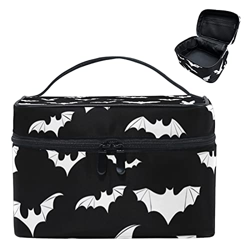 9CH Goth Travel Makeup Bag - Bats Cosmetic Bags Large Make up Organizer Portable Toiletry Bags Train Cases for Women Cosmetics - Goth Bats-2