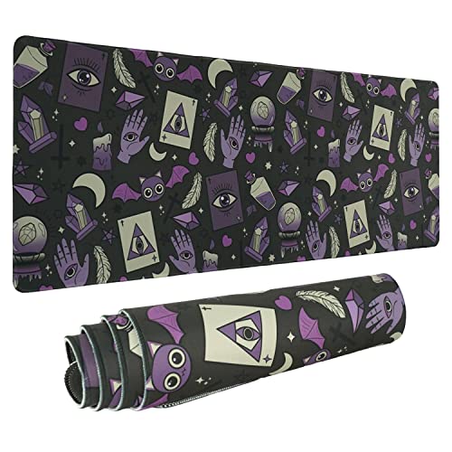 Goth Mouse Pad XL, Gothic Extended Large Gaming Mouse Pad, Black Purple Witch Mouse Pad Mousepad, Kawaii Long Big Mouse Mat, Spooky Halloween Witch Goth Desk Accessories Stuff Decor, 31.5 X 11.8 Inch - Gothic Purple Black