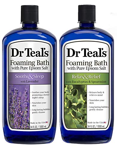Dr Teal's Foaming Bath Variety Gift Set (2 Pack, 34oz ea.) - Soothe & Sleep Lavender & Relax & Relief Eucalyptus & Spearmint - Pure Epsom Salt & Essential Oils Alleviate Stress & Clear The Mind - Eucalyptus - 34 Fl Oz (Pack of 2)
