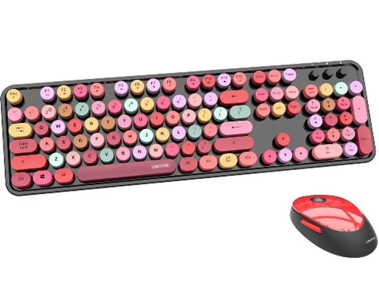 UBOTIE Colorful Computer Wireless Keyboard Mouse Combos, Typewriter Flexible Keys Office Full-Sized Keyboard, 2.4GHz Dropout-Free Connection and Optical Mouse (Black-Colorful)