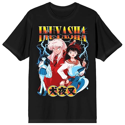 Inuyasha Kagome & Inuyasha Crew Neck Short Sleeve Men's Black T-shirt - X-Large