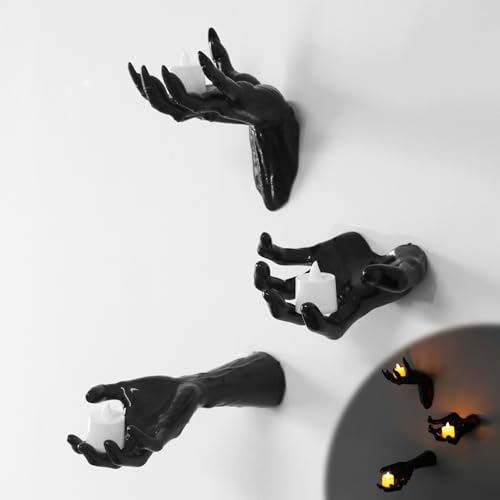 DPWCVM Halloween Decorations,3 Pack Set Creepy Reaching Hands with Lighted Candles,Gothic Decor Life-Sized Horror Hands Wall Decoration,Halloween Decorations Indoor Horror Decor.