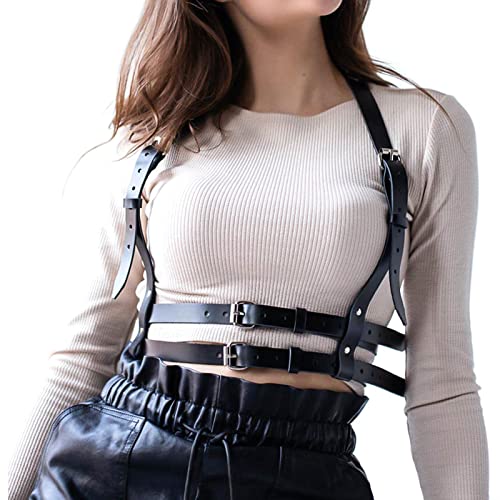 Widyany Punk Belt Black Pu Leather Belt, Harness Belt for Women Gothic Body Adjustable Waist Belts Dresses Party Accessories - Black*3