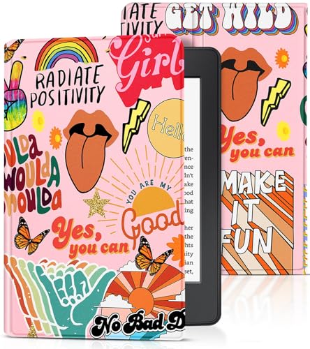 Uppuppy for Kindle Paperwhite 11th Generation Case 6.8 Inch 2021 / Paperwhite Signature Edition Cute Women Girls Teens Kids Unique Quotes Folio Fabric Paper White Cover with Auto Sleep/Wake E-Reader - Active Text