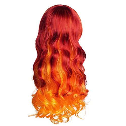Rbenxia 30 Inch Gradient Orange Yellow Wigs Colorful Long Curly Wavy Wigs Hair Heat Resistant Spiral Costume Wigs Anime Fashion Halloween Christmas Cosplay Party (Yellow to Orange to Red) - Red