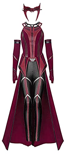 Female Wanda Maximoff Cosplay Costume Scarlet Witch Headwear Cloak and Pants Full Set Outfit - Scarlet - M