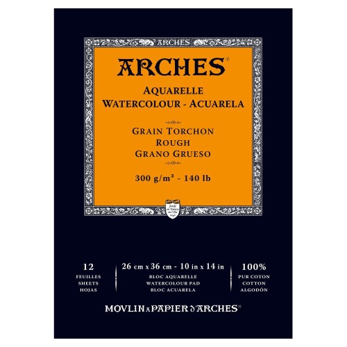Arches Watercolor Pad 10x14-inch - Natural White 100% Cotton Paper - 12 Sheet Arches Watercolor Paper 140 lb Rough Pad - Arches Art Paper for Watercolor Gouache Ink Acrylic and More