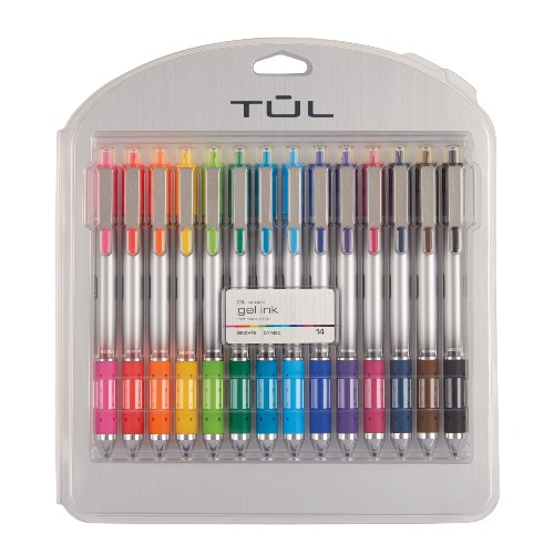 TUL Retractable Gel Pens, Bullet Point, 0.7 mm, Gray Barrel, Assorted Standard and Bright Ink Colors, Pack of 14 - Assorted