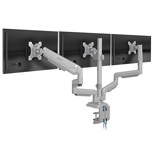 Mount-It! Triple Monitor Mount with USB and Audio Ports, 3 Monitor Desk Mount, Balanced Height Adjustable Triple Monitor Stand for Three Computer Screens 24 27 30 32 Inch VESA Screens, Gaming, Office