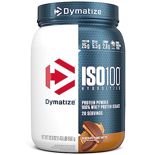 Dymatize ISO100 Whey Protein Powder with 25g of Hydrolyzed 100% Whey Isolate, Gluten Free, Fast Digesting, Chocolate Peanut Butter, 20 Servings - Chocolate Peanut Butter - 20 Servings (Pack of 1)