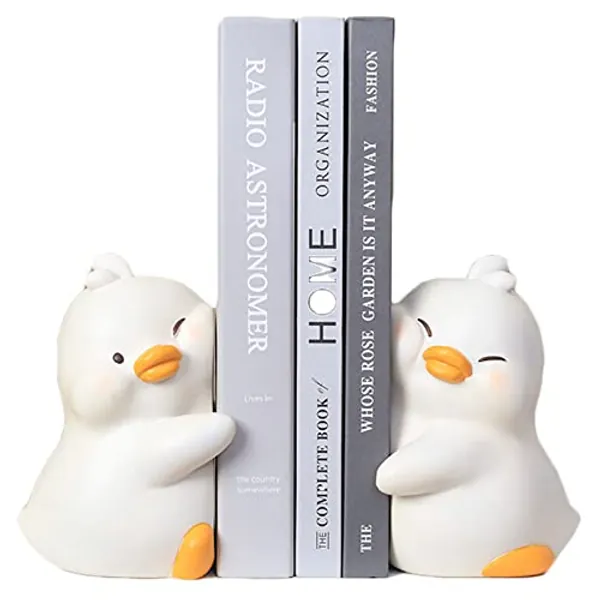 JARPSIRY Cute Hug Ducks Decorative Bookends, Unique Book Ends to Hold Books Creative Resin Book Holder Stopper for Home Office Desk Bookshelf Decoration