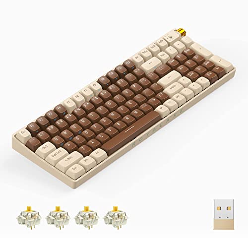 ROYALAXE X ProtoArc R100 Wireless Mechanical Keyboard, Hot-swappable Wired/Bluetooth 5.0/2.4G Wireless Keyboard with RGB Backlit for Windows & Mac, PBT Keycaps, Gateron G Yellow Pro Switch, Lava Brown - Lava Brown 98