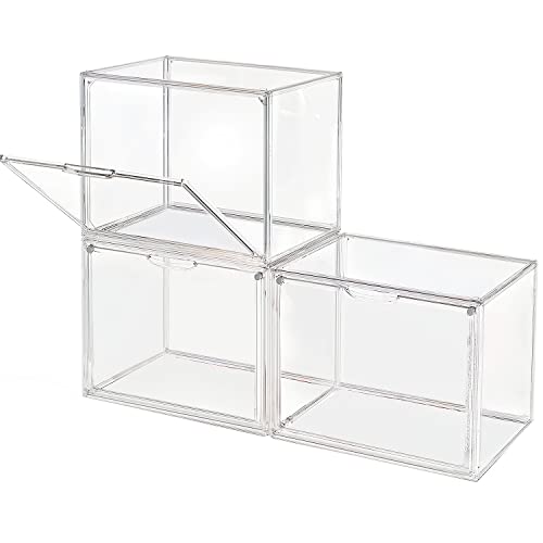 GUDEMAY Clear Stackable Plastic Storage Bins with Magnetic Lid, Dustproof Book & Cosmetic Display Cases, Large Figures Collectibles Showcase, Shoe Box, Protection Organizer (Transparent - 3 Pack) - Transparent - 3 Pack